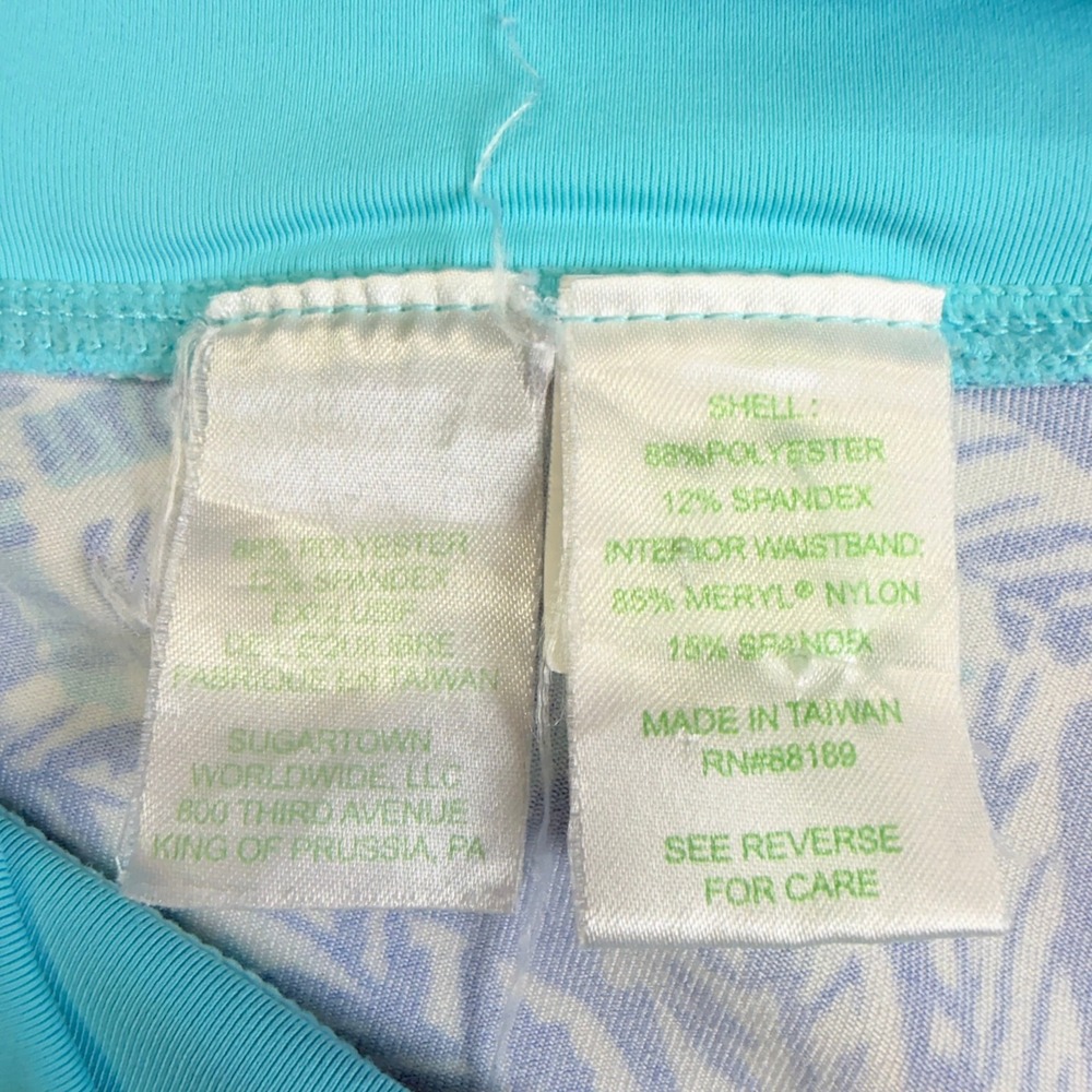 Lilly Pulitzer Luxletic Leggings Womens Medium UPF 50+ Blue Tropical Palm Crop - Picture 6 of 10